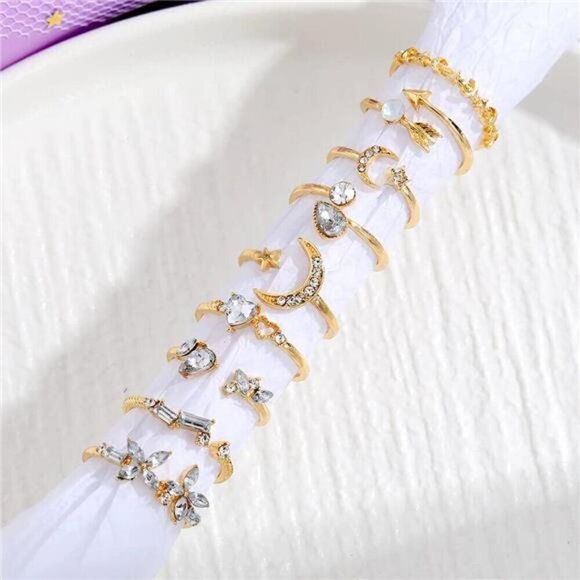 Bohemian 9-Piece Gold Crystal Ring Set – Adjustable Fashion Statement Jewelry - Picture 7 of 7